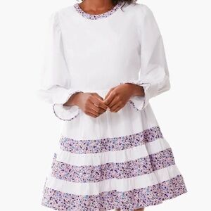 Tuckernuck White Dress with Purple/pink Floral Trim M
